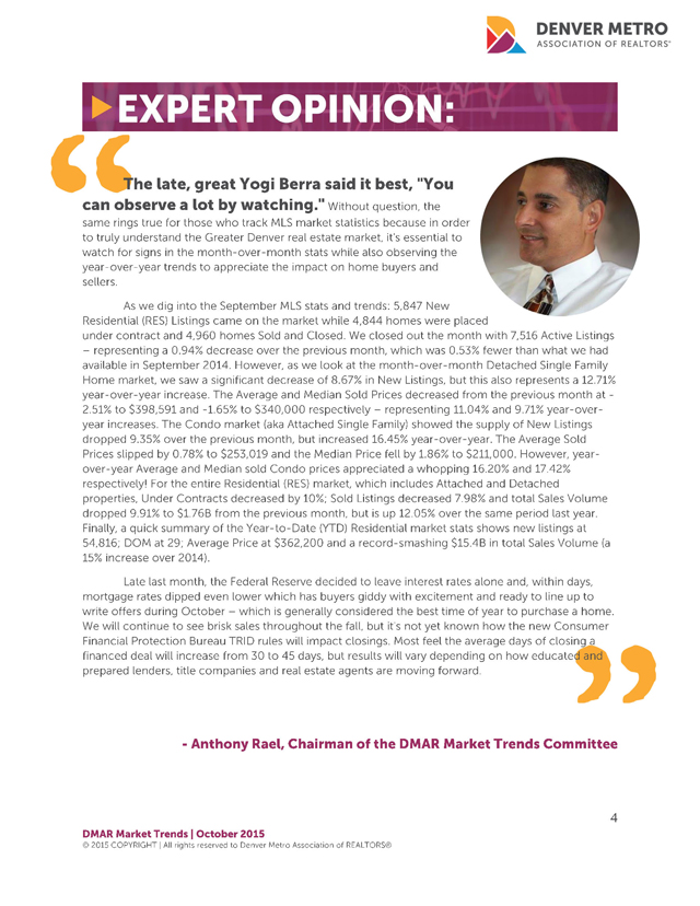 Denver Real Estate Market Expert Opinion by Anthony Rael - Denver Metro Association of REALTORS - #dmarstats